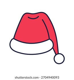 Ilustración vectorial de sombrero de Papá Noel. Decoración de la Navidad del estilo del doodle del esquema, icono festivo para el diseño. Dibujado a mano ilustración de dibujos animados