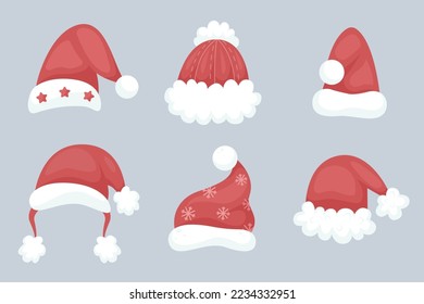 Santa Claus hat, vector illustrations set