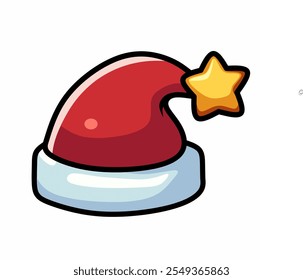 Santa Claus hat vector in red and white with decoration on the tip, used for Christmas and New Year events