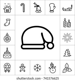 santa claus hat, Winter, Christmas, New Year holidays icon set. Line version. Xmas decoration. Flat style collection. Vector illustration