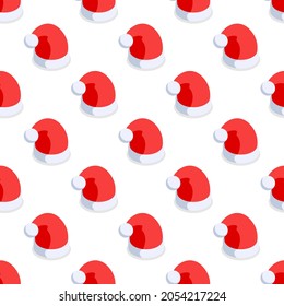Santa Claus hats. Christmas seamless pattern. Vector illustration on white background.