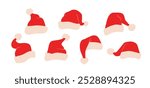 Santa claus hats collection. Vector clip art isolated. Traditional Christmas element.