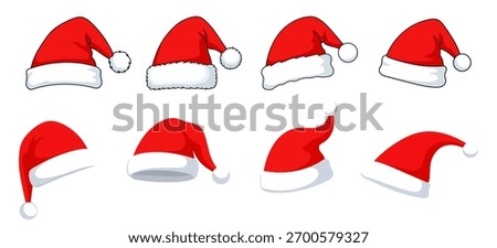 Santa Claus hats collection. Vector clip art isolated. Traditional Christmas element.