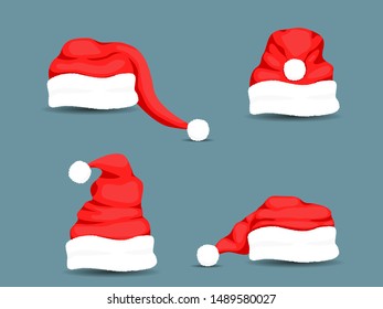 Santa Claus hats, moustache, beards and glasses. Vector illustration