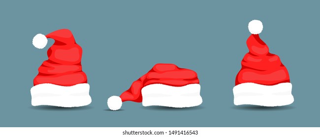 Santa Claus hats, moustache, beards and glasses. Vector illustration