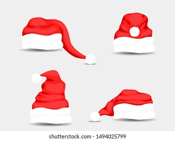 Santa Claus hats, moustache, beards and glasses. Vector illustration