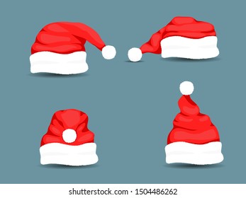 Santa Claus hats, moustache, beards and glasses. Vector illustration