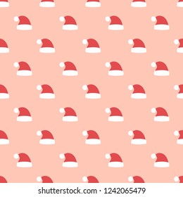 Santa Claus hats on pink background. Christmas illustration pattern.
