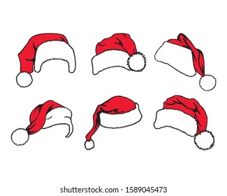 Santa Claus Hats Set. Christmas Hat Collection. Vector illustration