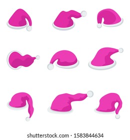 Santa Claus hats set. Flat vector illustration for flyer and booklet, brochure and website.