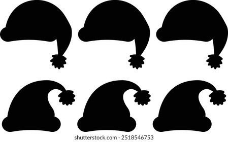 Santa Claus Hats set. Winter cap. Santa red hats with white fur. Vector Santa Claus hat collection. Vector illustration. Isolated Christmas holiday vector decoration.