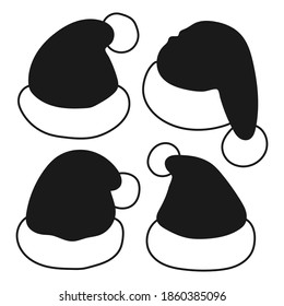 Santa Claus hats vector black icons set isolated on a white background.