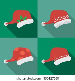 Santa Claus Hats. Vector Illustration. Concepts Web Banner and Printed Materials. Greeting Cards. Trendy and Beautiful.