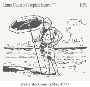Santa Claus is having a delightful time enjoying a tropical beach getaway this summer