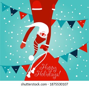 Santa Claus having fun. Cute Christmas and Happy Holidays vector illustration card