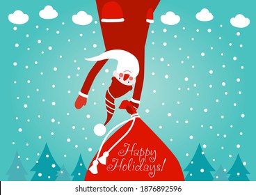 Santa Claus having fun. Cute Christmas and Happy Holidays vector illustration card