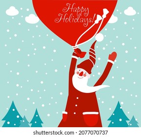 Santa Claus having fun. Cute Christmas and Happy Holidays vector illustration card