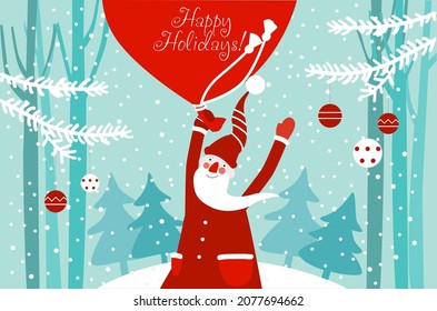 Santa Claus having fun. Cute Christmas and Happy Holidays vector illustration card