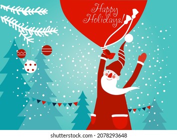Papá Noel divirtiéndose. Cuta tarjeta de ilustración vectorial de Navidad y Felices Fiestas