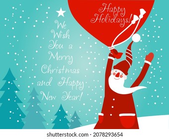 Santa Claus having fun. Cute Christmas and Happy Holidays vector illustration card