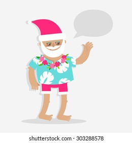 Santa Claus in a Hawaiian shirt with space for text