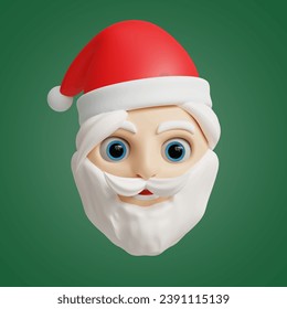 santa claus head 3D vector icon set, on a green background