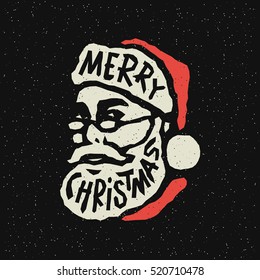 Santa Claus Head Cartoon Character  Merry Christmas Hand lettering. Vector illustration on grunge texture background.