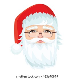 Santa Claus head with Christmas hat and beard. Vector illustration isolated.