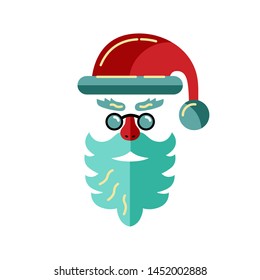 Santa Claus head as Christmas icon isolated on white background. Flat and line style vector illustration.