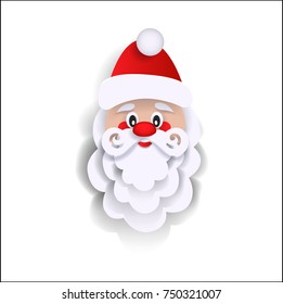 Santa Claus head decoration element for Christmas greeting cards, flat style vector illustration isolated on white background. Flat style face, head of Santa Clause, Christmas, Xmas decoration element
