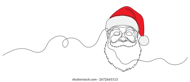 Santa Claus head drawing with one editable line. Vector illustration