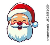 Santa Claus head. Santa face with beard cartoon character. Santa smile. Father Christmas, Saint Nicolas head face portrait. Saint Nicolas head icon. Santa Claus face beard mustache, happy Christmas