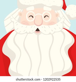 Santa Claus head and fase scandinavian card. New year greeting. Merry Christmas text slogan. Vector illustration for party invitation, holiday poster design, sale banner