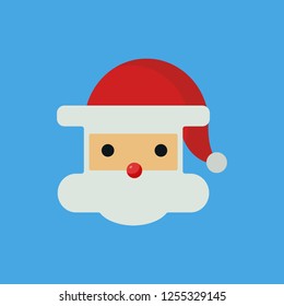 santa claus head flat icon isolated on blue background. Simple Christmas sign symbol in flat style. New year and winter holiday elements Vector illustration for web and mobile design.