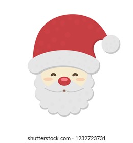 Santa Claus head, flat style vector illustration. cute stylized christmas icon