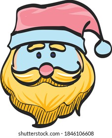 Santa Claus head icon in color drawing. Celebration Christmas December merry