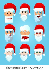 Santa Claus head icon set. Vector cartoon character illustration.