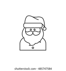 Santa Claus Head Icon In Thin Outline Style. Celebration Christmas December Merry