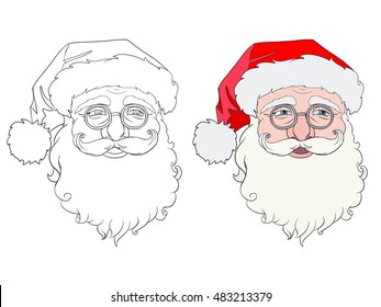 Santa Claus head, illustration for coloring book.