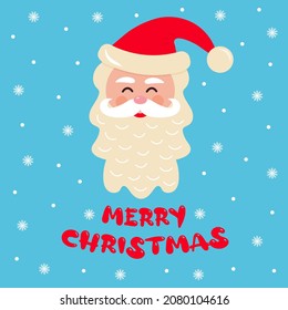 Santa Claus head and Merry Christmas text. Christmas greeting card. 