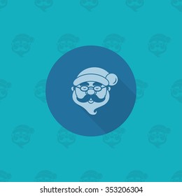 Santa Claus Head. Monochrome color. Long Shadow. Single Flat Icon . Vector