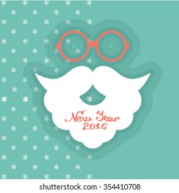 Santa Claus' head on a blue background postcard. Vector illustration.