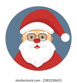 Santa Claus se pone sombrero rojo. Icono de Santa Navidad sobre fondo azul, símbolo de vacaciones de invierno