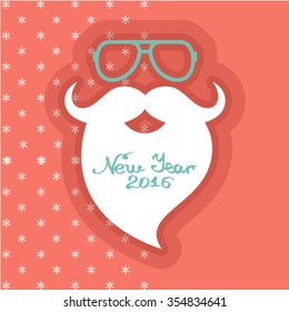 Santa Claus' head on a red background postcard. Vector illustration.