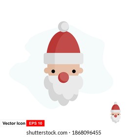 Santa Claus head on a white background, greeting card template design, flat design, vector illustration