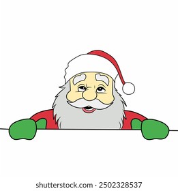 Santa Claus head outline line art doodle cartoon illustration. Winter Christmas theme coloring book page activity for kids and adults.