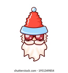santa claus head with santa red hat isolated on white background. Santa label or sticker design 