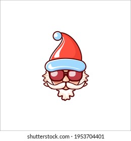 Santa Claus head with Santa red hat and hipster sunglasses isolated on white  background. Santa label or sticker design