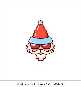 Santa Claus head with Santa red hat and hipster sunglasses isolated on white  background. Santa label or sticker design
