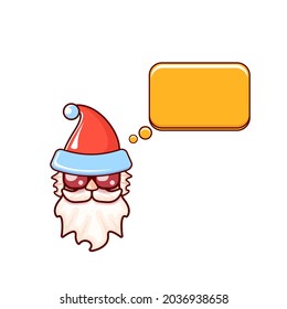 Santa Claus se ve con sombrero rojo de Papá Noel y gafas de sol hipster y burbuja de habla aislada de fondo blanco. Etiqueta o diseño de pegatinas de Santa Claus. plantilla de tarjeta de felicitación de Navidad